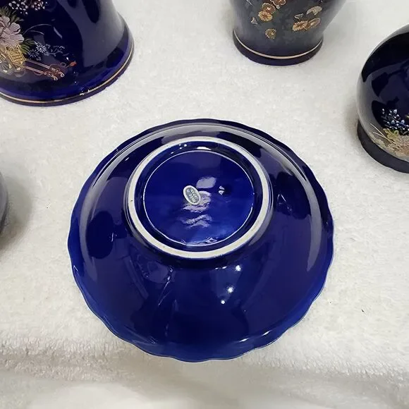 Vintage Japan Blue Cobalt Ceramic Set Lot of 5